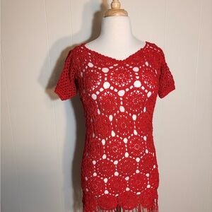 Red Crochet Short Sleeve Top